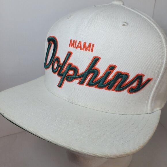 Rare Vtg Mitchell Ness White Miami Dolphin Embroider Spellout Logo Flat Bill 90s - Picture 4 of 13